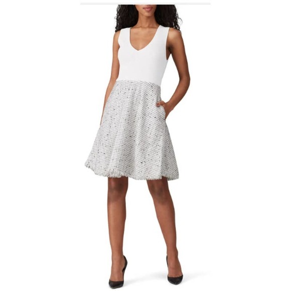 Ted Baker London Dresses & Skirts - Ted Baker 4 Adalad Metallic Shift Dress White Gray Knit Tweed Fringe Sleeveless